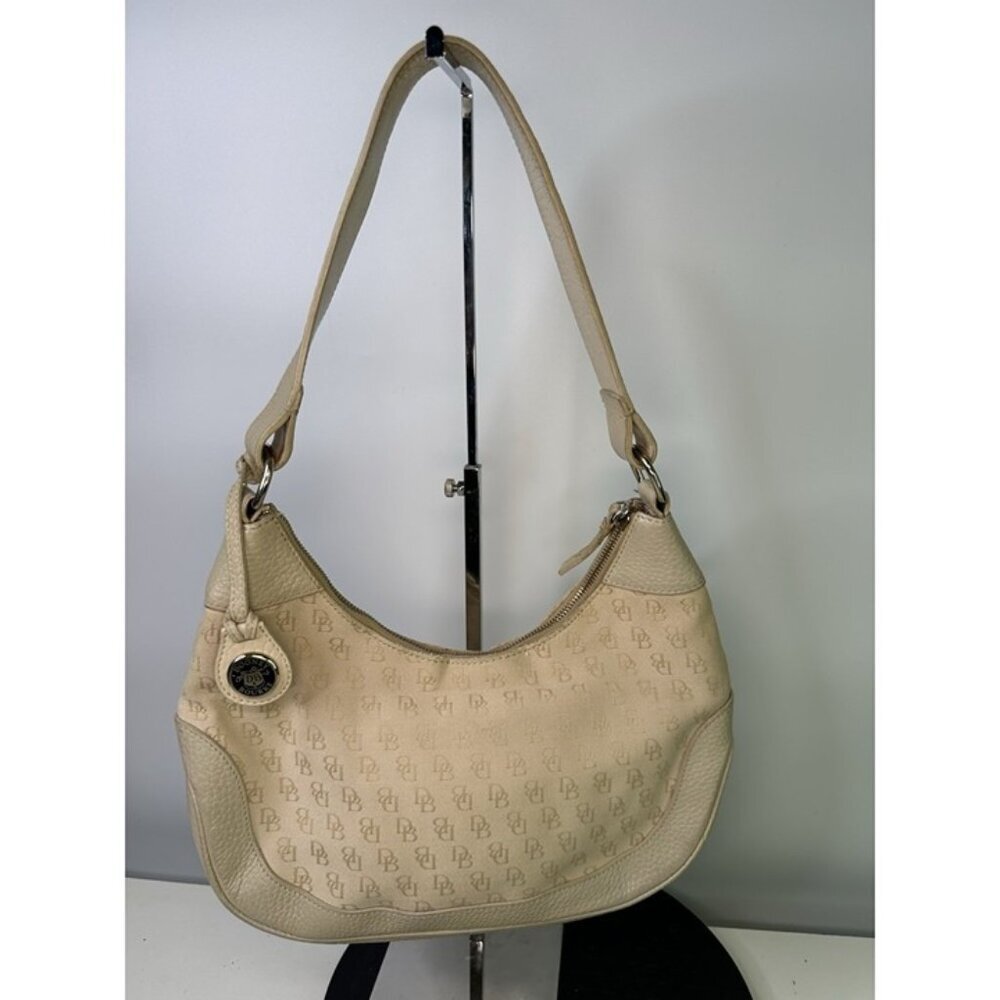 DOONEY & BOURKE DB Cream Canvas Leather Hobo Shoulder Bag Handbag Purse